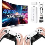 2026 New Wireless Retro Game Console, 23 Emulators and 40000+Games, Plug and Play 4K HDMI TV Game Stick, with Dual 2.4G Wireless Controllers (White)