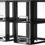 Vtopmart 4 Pack Large Stackable Storage Drawers,Black,Easily Assemble Acrylic Bathroom Closet Undersink Organizers and Storage,Plastic Bins for Kitchen Cabinets,Pantry,Makeup,Medicine Organization