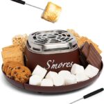 Nostalgia Tabletop Indoor Electric S'mores Maker - Smores Kit With Marshmallow Roasting Sticks and 4 Trays for Graham Crackers, Chocolate, and Marshmallows - Movie Night Supplies - Brown