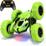 Threeking Remote Control Car RC Flip Stunt Double Sided Driving Cars Toys for Boys Girls Ages 6-12, 4WD 360° Flips with Breathing Soft Lights, Presents Gifts, Green