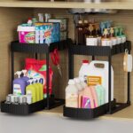 Multi-Purpose Pull-Out Storage Organizers, Under Sink/Cabinet Organizers and Storage for Bathroom & Kitchen, Black, 12.8 Inches, 2 Packs