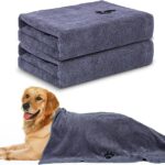 Microfiber Dog Towels for Drying Dogs,40'' X 23.6'', Super Absorbent and Soft Pet Grooming Towel, Perfect Shower & Bath Supplies for Dogs(2-Pack Grey)