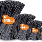 Zip Ties Assorted Sizes(4”+6”+8”+12”), 400 Pack, Black Cable Ties, UV Resistant Wire Ties by ANOSON