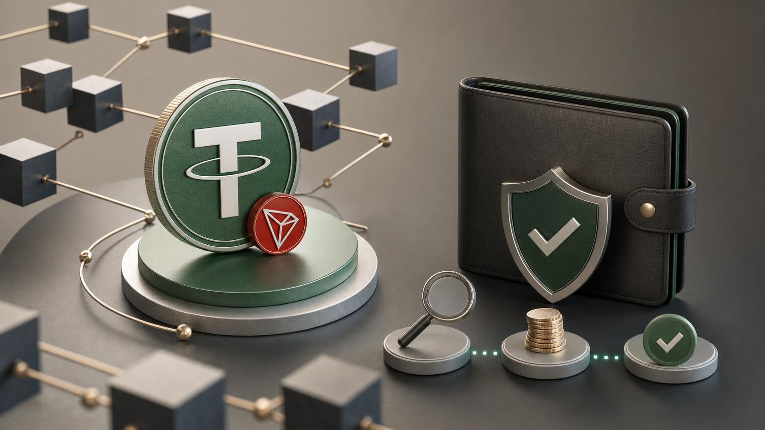 A USDT TRC-20 transfer screen with a verified TRON address, fee details, transaction ID and confirmation status