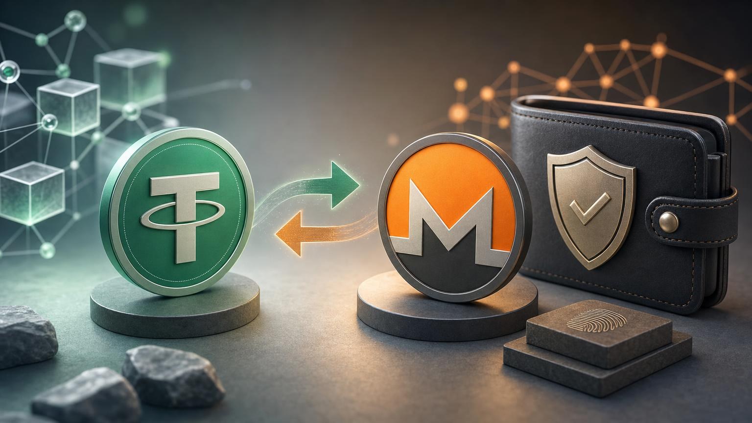 A beginner reviewing USDT deposit details, a Monero receiving address, and transaction status before exchanging USDT for XMR